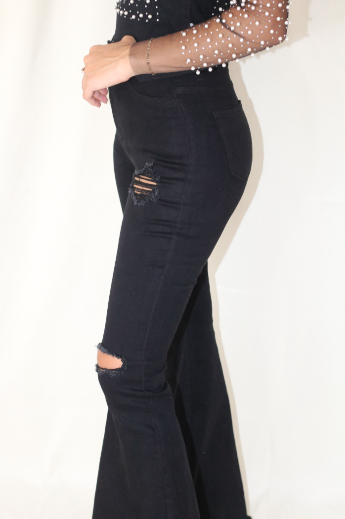 Black Ripped Bell Bottom Jeans