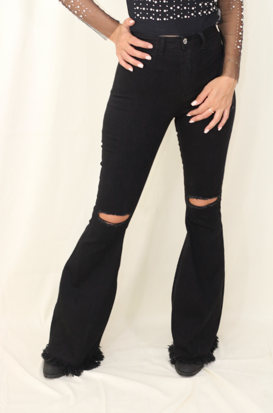 Black Ripped Bell Bottom Jeans